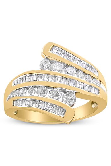 1 Cttw Round and Baguette-Cut Diamond Multi Row Bypass Ring Band - Picture 3 of 5